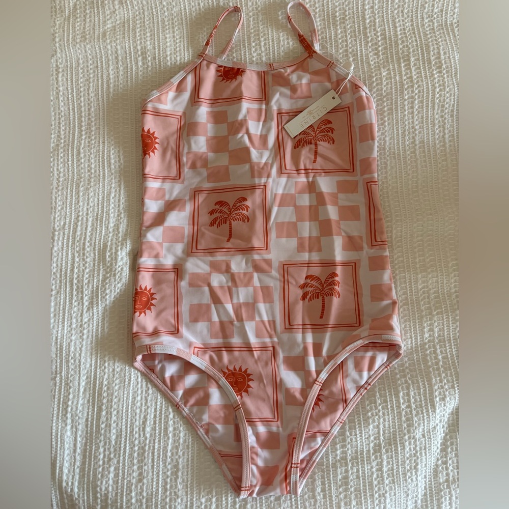Girls' Citrine - Peach Palm & Sun One-Piece Swimsuit